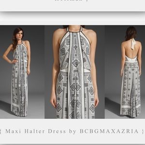 BCBG Talc and Black Pattern Halter Gown - 04